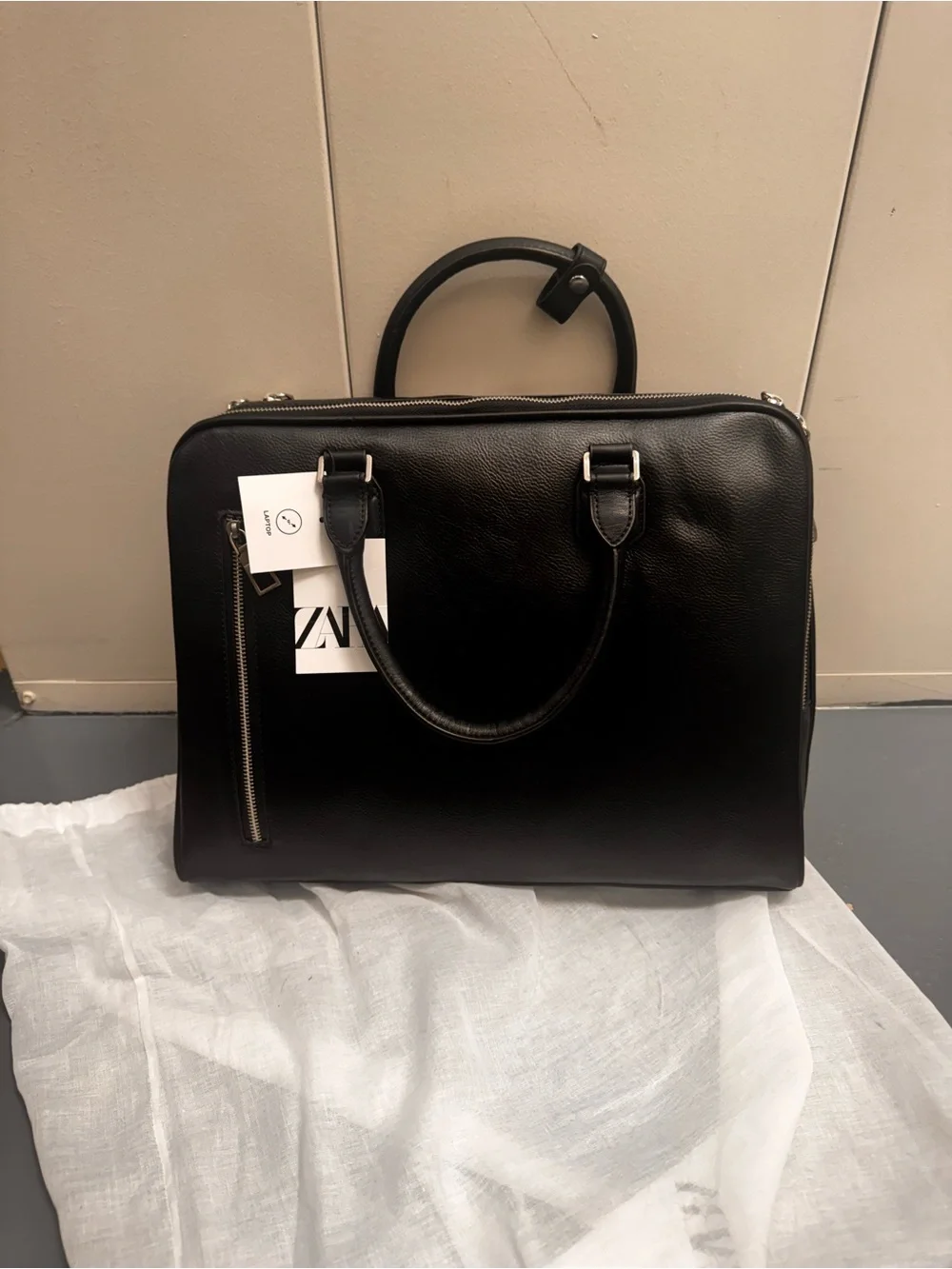 Zara Black Leather Structured Briefcase